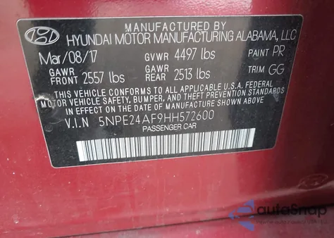 2017 Hyundai Sonata from USA, damaged, VIN 5NPE24AF9HH572600